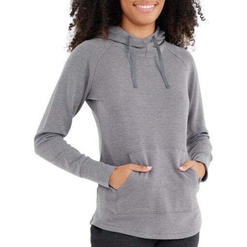 Women's Bamboo Fleece Pullover Hoody -Outdoor Gear Shop fleece pullover hoody heather navy women top 1